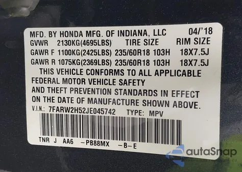 2018 Honda Cr-V Ex из США, поврежденный, VIN 7FARW2H52JE045742
